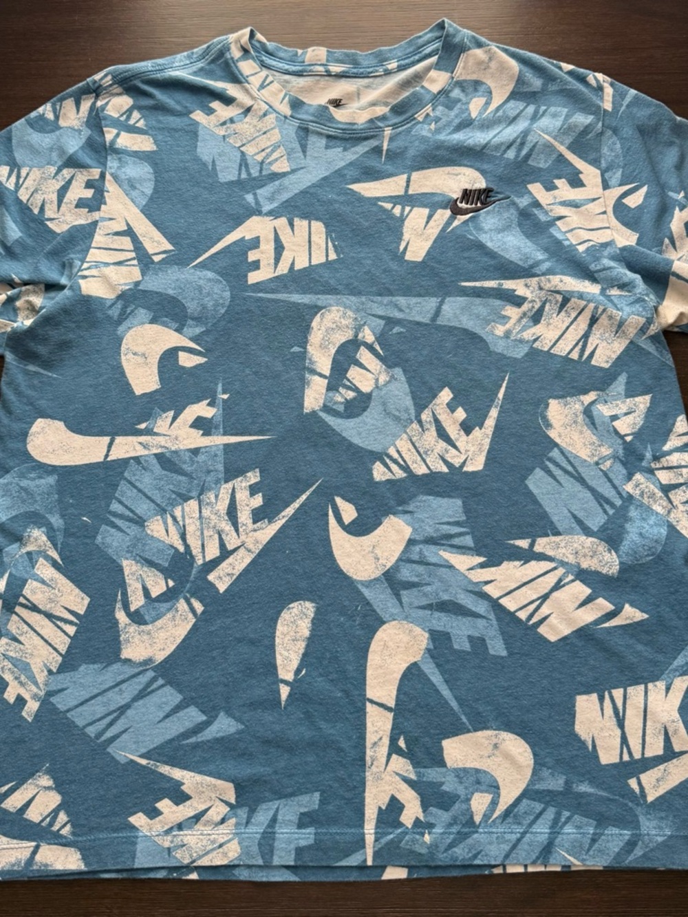 Nike Blue All Over Logo Print T Shirt Mens Large